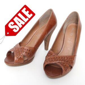 Aldo Brown Leather Open-Toe Platform High Heels Sz 39